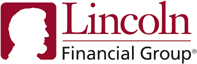 A red and white logo for lincoln financial group.