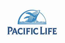 A blue and white logo of pacific life.